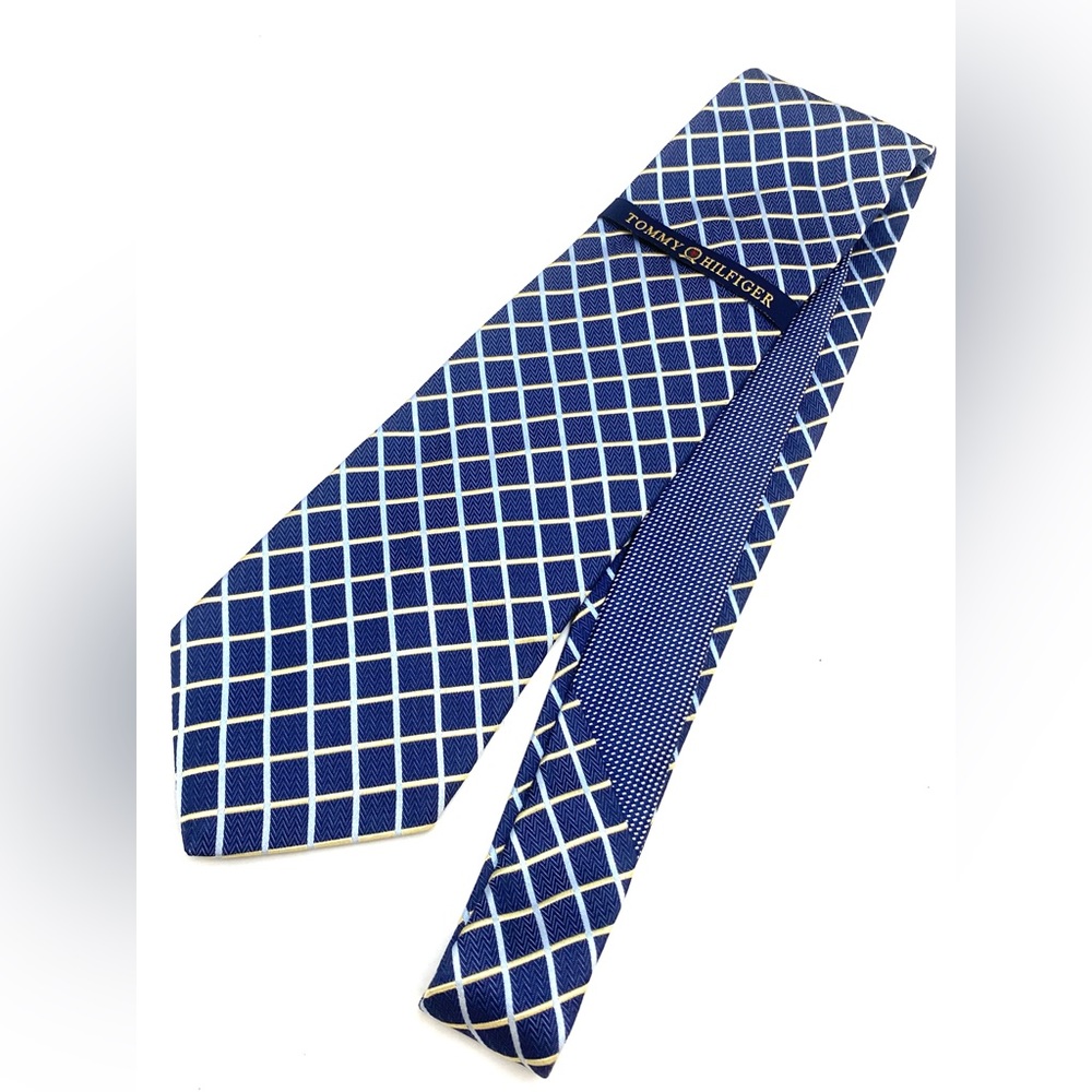 Tommy Hilfiger Blue/Yellow Checked Silk Necktie NWT